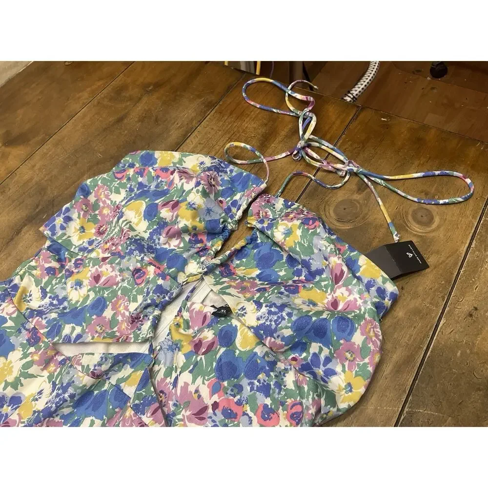 Lulus Floral Halter Tiered Maxi Dress Open Back Size XL NWT